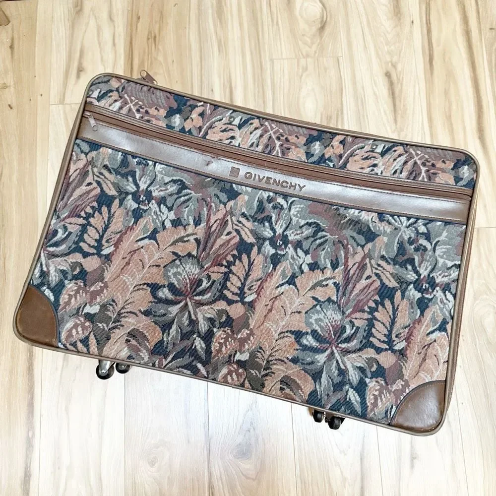 GIVENCHY | Vintage Large Rolling Carpet Luggage Floral Feather Foliage Tapestry